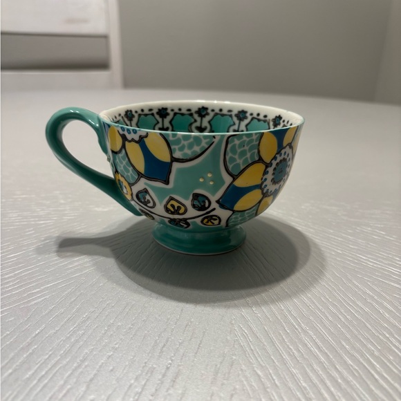 Anthropologie Elka Ayaka Aqua Floral Twisted Handle Footed Mug Pedestal Cup - Picture 2 of 10